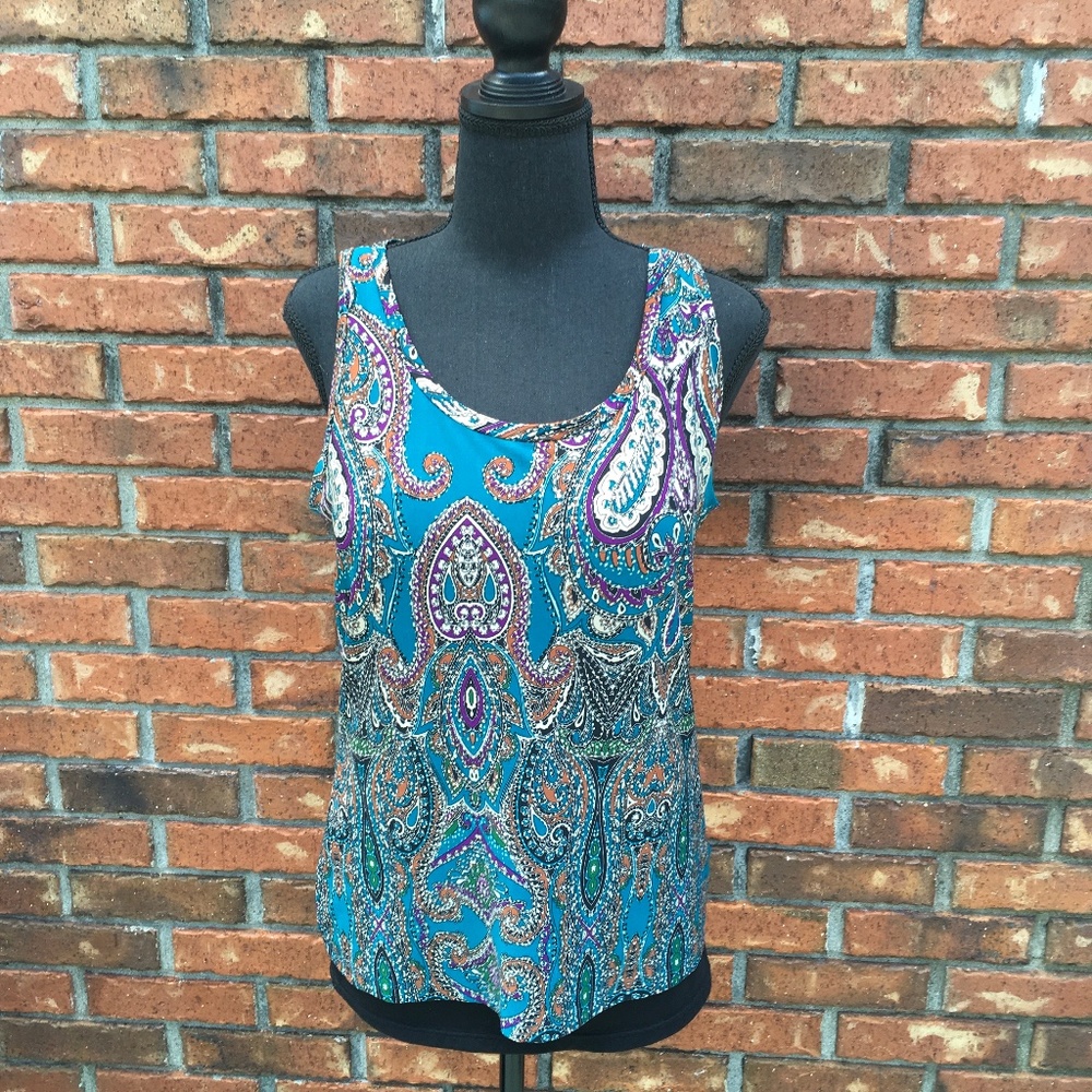 Ellen Tracy women’s top, turquoise gold multi